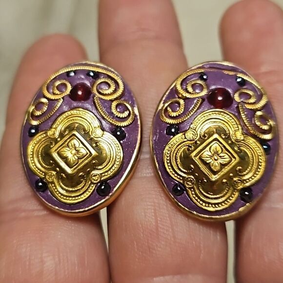 Antique Eduardian Austro-Hungarian OM Purple Clip-on Earrings - Picture 3 of 9